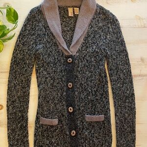 Navy Blue & Gray Knit Cardigan